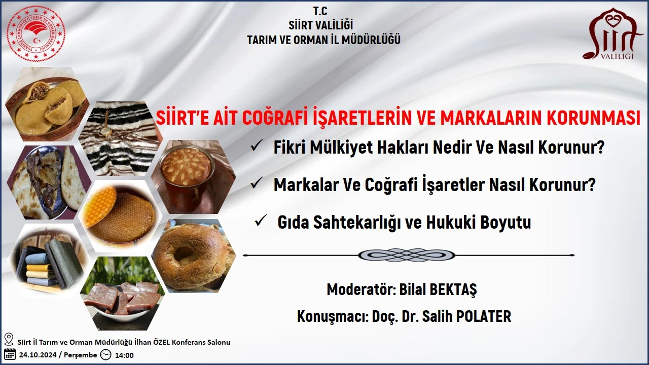Siirt’e Ait Coğrafi İşaretlerin Ve Markaların Korunması Konulu Konferans Düzenlenecek